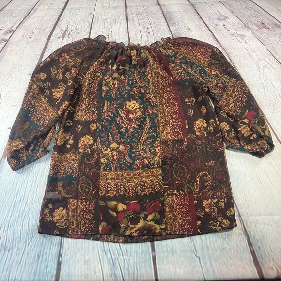 Chaps Womens Sheer Floarl 3/4 Sleeve Tunic Blouse Size Small - Picture 7 of 7